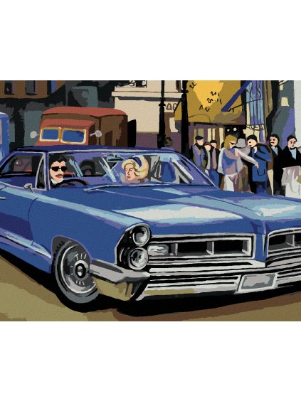 Diamantové maľovanie - MODRÉ RETRO AUTO (Rámovanie bez rámu a bez vypnutia plátna, Rozmer 40x50 cm)