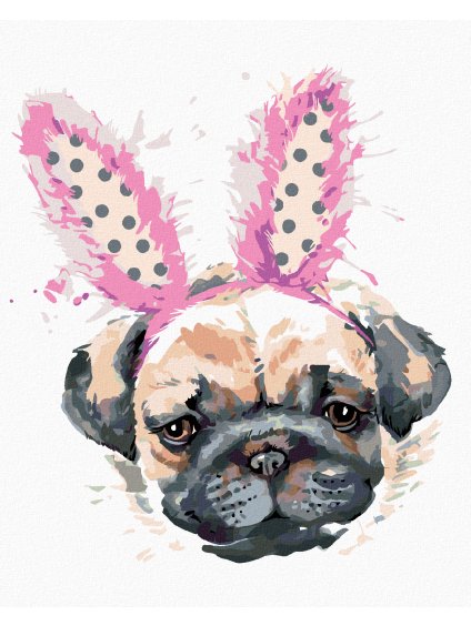 Diamantové maľovanie - MOPS S ČELENKOU (Rámovanie bez rámu a bez vypnutia plátna, Rozmer 40x50 cm)