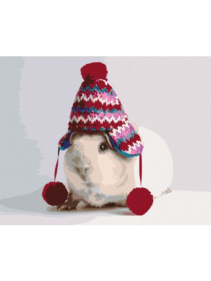 Diamantové maľovanie - MORČA VO VIANOČNEJ ČAPICI (Rámovanie bez rámu a bez vypnutia plátna, Rozmer 40x50 cm)