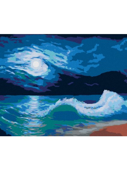 Diamantové maľovanie - MORSKÁ KRAJINA S MESAČNÝM SVITOM (Rámovanie bez rámu a bez vypnutia plátna, Rozmer 40x50 cm)