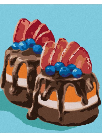 Diamantové maľovanie - ZÁKUSOK S ČOKOLÁDOU A JAHODAMI (MYROSLAVA VOLOSCHUK) (Rámovanie bez rámu a bez vypnutia plátna, Rozmer 40x50 cm)