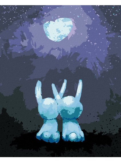 Diamantové maľovanie - ZAMILOVANÉ KRÁLIČKY SLEDUJÚCE ŽIARIACI MESIAC (Rámovanie bez rámu a bez vypnutia plátna, Rozmer 40x50 cm)