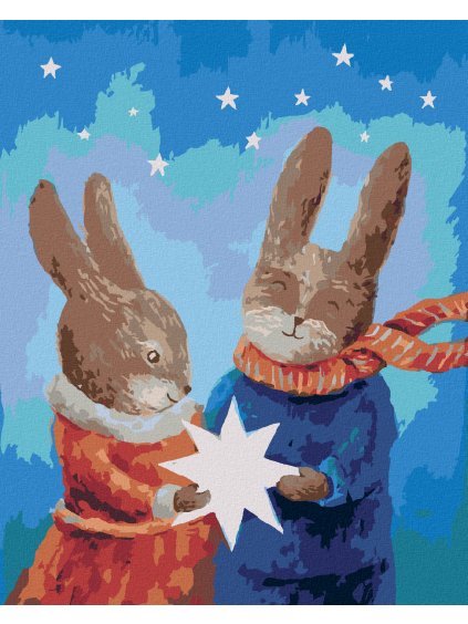 Diamantové maľovanie - ZAMILOVANÉ ZAJACE (Rámovanie bez rámu a bez vypnutia plátna, Rozmer 40x50 cm)