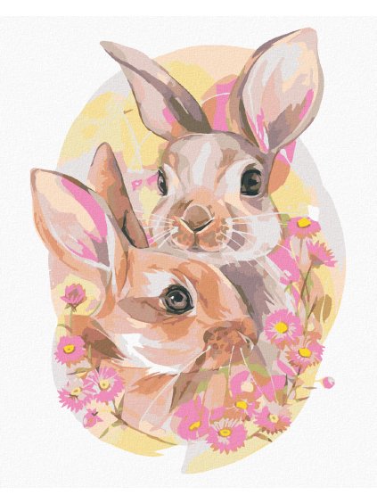 Diamantové maľovanie - ZAMILOVANÝ PÁR KRÁLIKOV (Rámovanie bez rámu a bez vypnutia plátna, Rozmer 40x50 cm)