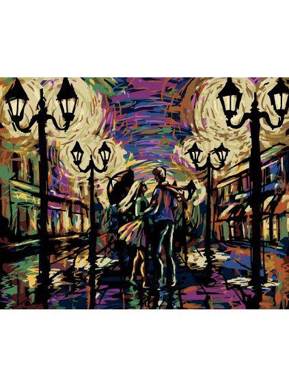 Diamantové maľovanie - ZAMILOVANÝ PÁR POD DÁŽDNIKOM (Rámovanie bez rámu a bez vypnutia plátna, Rozmer 40x50 cm)