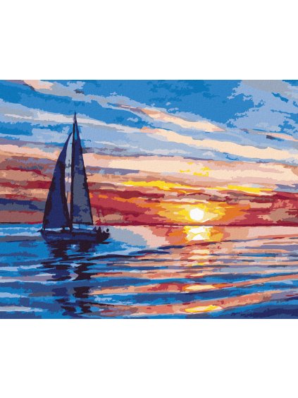 Diamantové maľovanie - ZÁPAD SLNKA NA MORI (Rámovanie bez rámu a bez vypnutia plátna, Rozmer 40x50 cm)