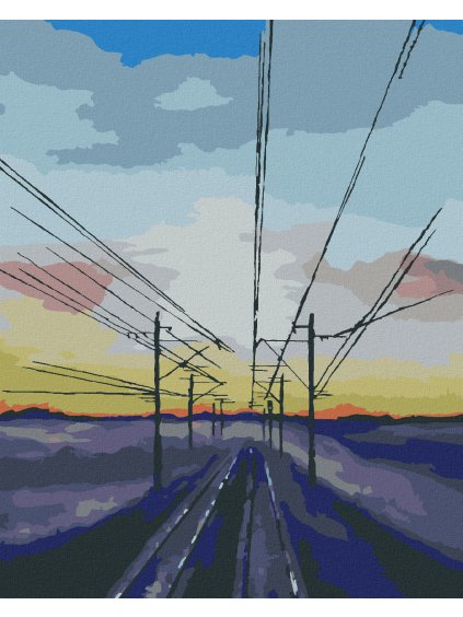 Diamantové maľovanie - ZAPADAJÚCE SLNKO NAD VLAKOVÝMI KOĽAJAMI (Rámovanie bez rámu a bez vypnutia plátna, Rozmer 40x50 cm)