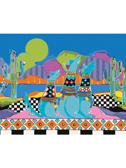 Diamantové maľovanie - VYJÚCE PSY NA PÚŠTI (JONNA JAMES) (Rámovanie bez rámu a bez vypnutia plátna, Rozmer 40x50 cm)