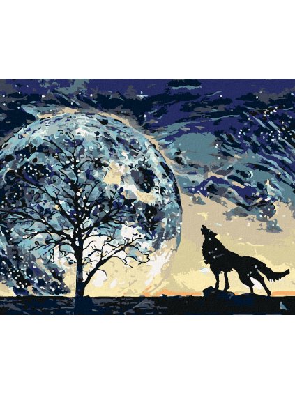 Diamantové maľovanie - VYTIE VLKA NA PLANÉTU (Rámovanie bez rámu a bez vypnutia plátna, Rozmer 40x50 cm)