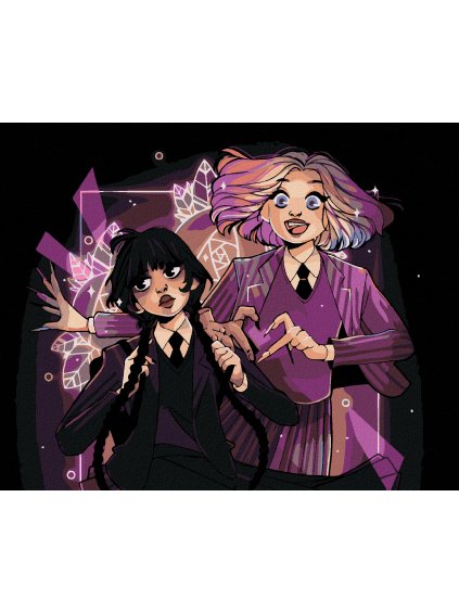 Diamantové maľovanie - WEDNESDAY A VZRUŠENÁ ENID (Rámovanie bez rámu a bez vypnutia plátna, Rozmer 40x50 cm)