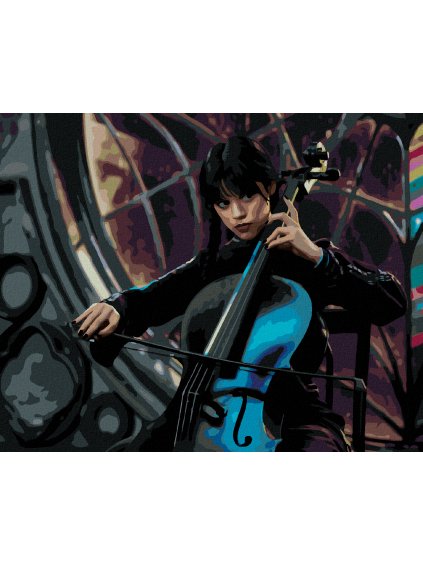 Diamantové maľovanie - WEDNESDAY HRÁ NA ČELE (Rámovanie bez rámu a bez vypnutia plátna, Rozmer 40x50 cm)