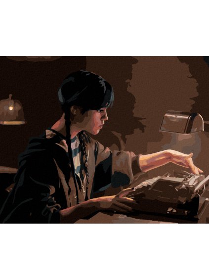 Diamantové maľovanie - WEDNESDAY PÍŠE NA STROJI (Rámovanie bez rámu a bez vypnutia plátna, Rozmer 40x50 cm)