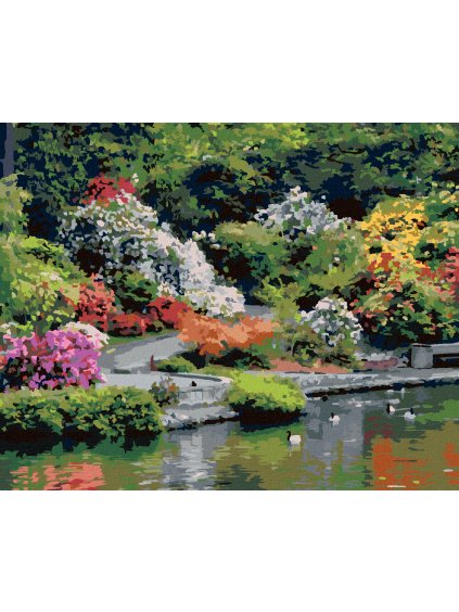 Diamantové maľovanie - ZÁHRADA PRI JAZERE (DENNIS FRATES) (Rámovanie bez rámu a bez vypnutia plátna, Rozmer 40x50 cm)