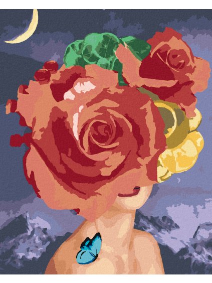 Diamantové maľovanie - ŽENA S VEĽKOU KVETINOU (Rámovanie bez rámu a bez vypnutia plátna, Rozmer 40x50 cm)