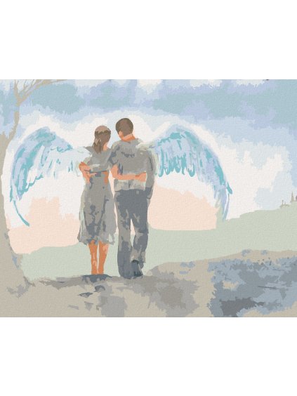 Diamantové maľovanie - ŽENA S MUŽOM A KRÍDLAMI (Rámovanie bez rámu a bez vypnutia plátna, Rozmer 40x50 cm)