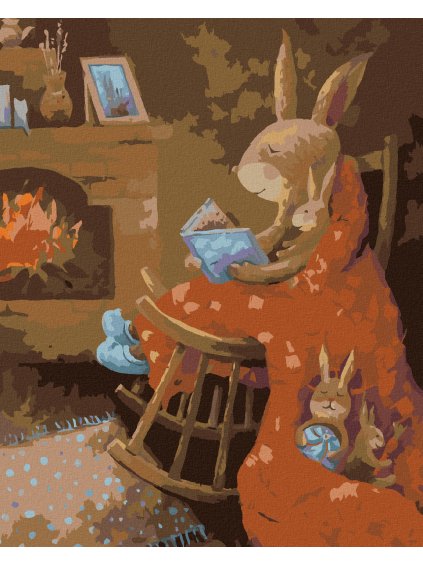 Diamantové maľovanie - ZAJAC ČÍTA KNIŽKU (Rámovanie bez rámu a bez vypnutia plátna, Rozmer 40x50 cm)