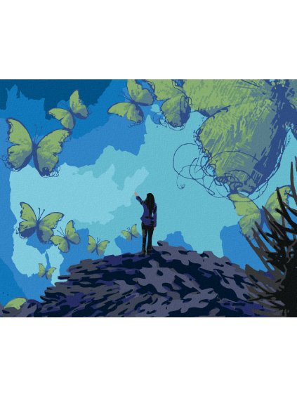 Diamantové maľovanie - ŽENA S MOTÝĽMI A PUZZLE (Rámovanie bez rámu a bez vypnutia plátna, Rozmer 40x50 cm)