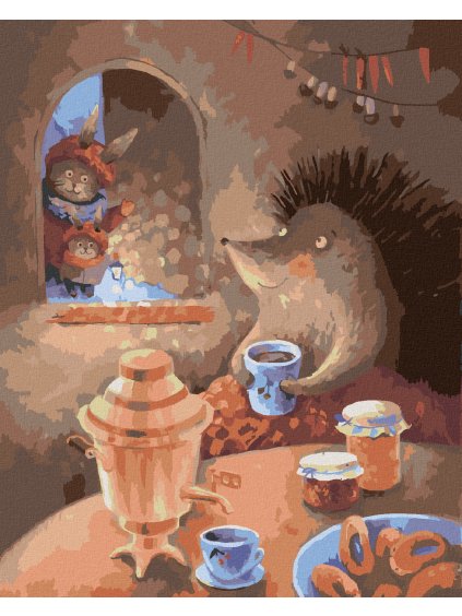 Diamantové maľovanie - ZAJAC PRIŠIEL ZA JEŽKOM (Rámovanie bez rámu a bez vypnutia plátna, Rozmer 40x50 cm)