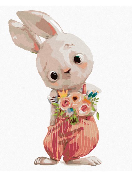 Diamantové maľovanie - ZAJAC S KVETINKAMI (Rámovanie bez rámu a bez vypnutia plátna, Rozmer 40x50 cm)