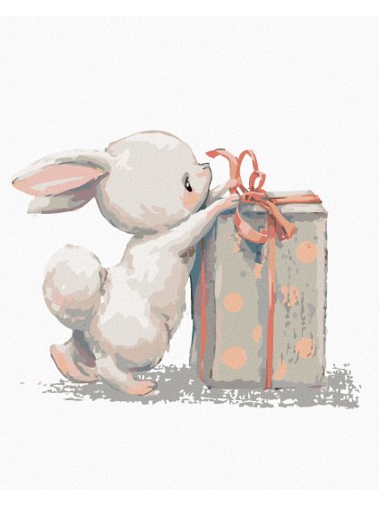 Diamantové maľovanie - ZAJAC S NARODENINOVÝM DARČEKOM (Rámovanie bez rámu a bez vypnutia plátna, Rozmer 40x50 cm)