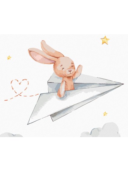 Diamantové maľovanie - ZAJAC V PAPIEROVOM LIETADLE (Rámovanie bez rámu a bez vypnutia plátna, Rozmer 40x50 cm)