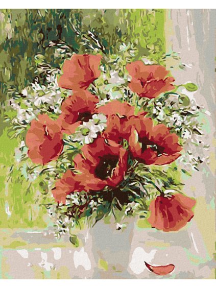 Diamantové maľovanie - MAKY VO VÁZE (Rámovanie bez rámu a bez vypnutia plátna, Rozmer 40x50 cm)