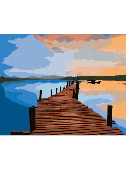 Diamantové maľovanie - VÝCHOD SLNKA NAD MÓLOM (Rámovanie bez rámu a bez vypnutia plátna, Rozmer 40x50 cm)