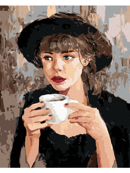 Diamantové maľovanie - ŽENA S KÁVOU (Rámovanie bez rámu a bez vypnutia plátna, Rozmer 40x50 cm)