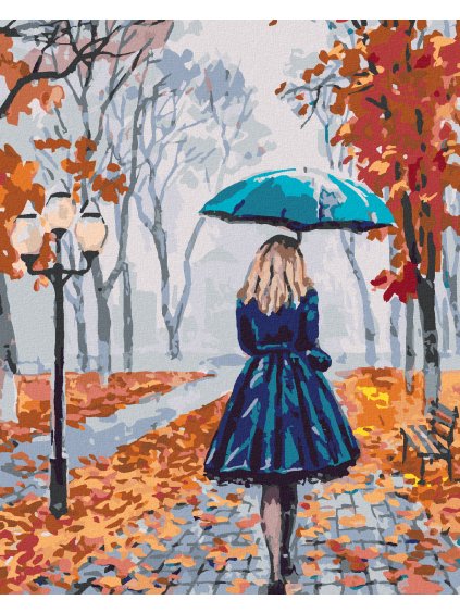 Diamantové maľovanie - ŽENA S DÁŽDNIKOM V PARKU (Rámovanie bez rámu a bez vypnutia plátna, Rozmer 40x50 cm)