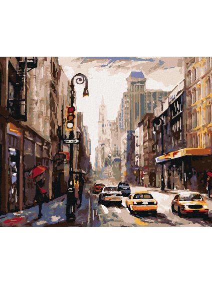 Diamantové maľovanie - ŽENA S DÁŽDNIKOM V NEW YORKU (Rámovanie bez rámu a bez vypnutia plátna, Rozmer 40x50 cm)