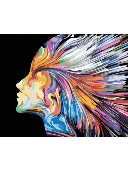 Diamantové maľovanie - ŽENA S FAREBNÝMI PRUHMI (Rámovanie bez rámu a bez vypnutia plátna, Rozmer 40x50 cm)