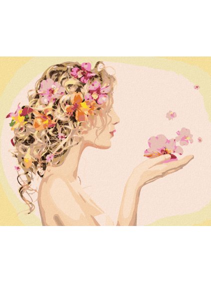 Diamantové maľovanie - ŽENA A JEJ ÚČES S KVETMI (Rámovanie bez rámu a bez vypnutia plátna, Rozmer 40x50 cm)