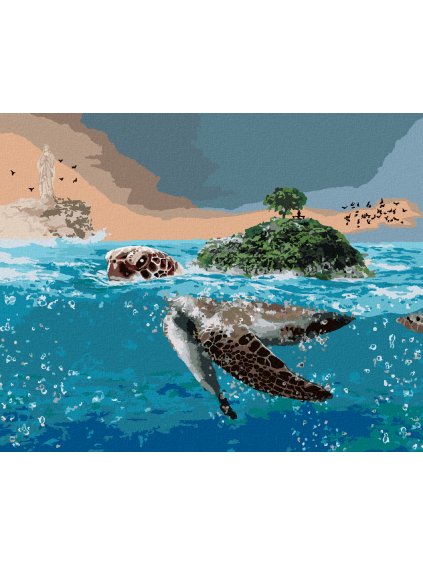 Diamantové maľovanie - KORYTNAČKA AKO OSTROV V MORI (Rámovanie bez rámu a bez vypnutia plátna, Rozmer 40x50 cm)