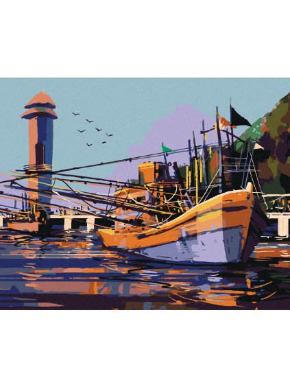 Diamantové maľovanie - VEĽKÁ RYBÁRSKA LOĎ (Rámovanie bez rámu a bez vypnutia plátna, Rozmer 40x50 cm)