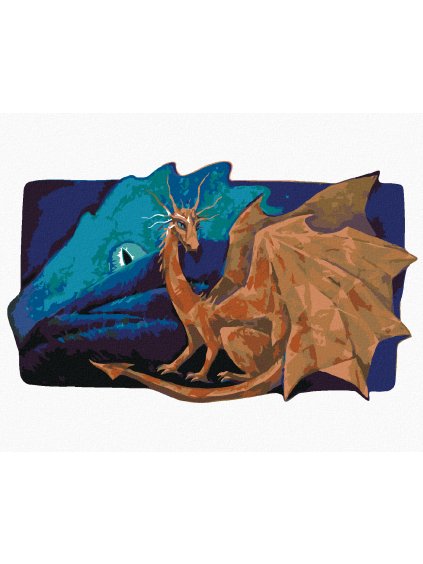 Diamantové maľovanie - VEĽKÝ MESAČNÝ DRAK SPOLU SO ZLATÝM DRAKOM (Rámovanie bez rámu a bez vypnutia plátna, Rozmer 40x50 cm)