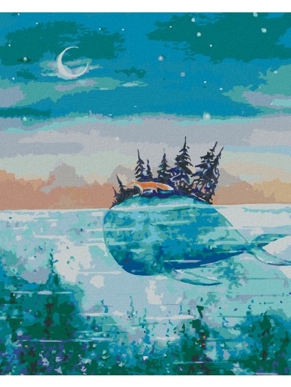 Diamantové maľovanie - VEĽRYBA A LÍŠKA CESTUJÚ SPOLU (Rámovanie bez rámu a bez vypnutia plátna, Rozmer 40x50 cm)