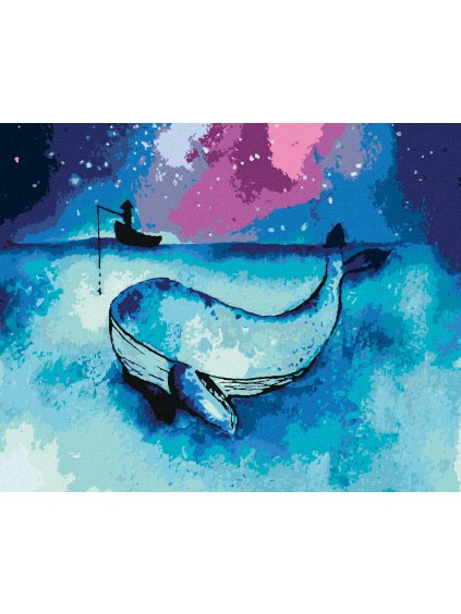 Diamantové maľovanie - VEĽRYBA A RYBÁR NA LOĎKE (Rámovanie bez rámu a bez vypnutia plátna, Rozmer 40x50 cm)