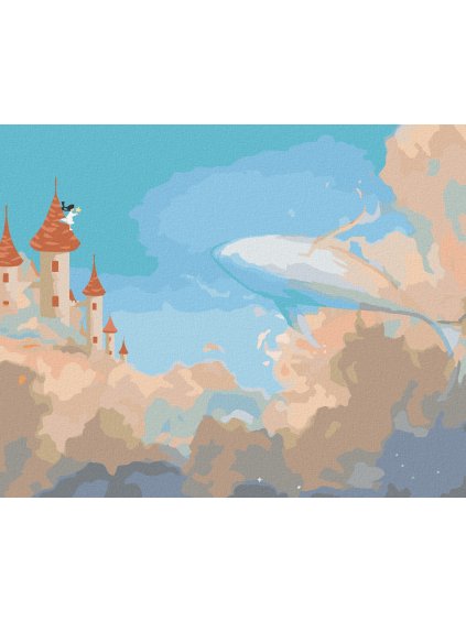 Diamantové maľovanie - VEĽRYBA A ZÁMOK (Rámovanie bez rámu a bez vypnutia plátna, Rozmer 40x50 cm)