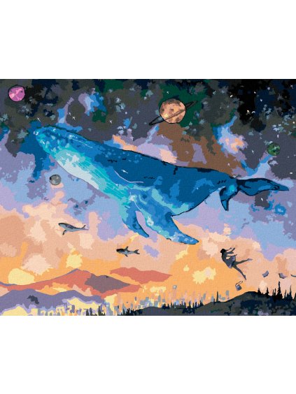 Diamantové maľovanie - VEĽRYBA POTÁPAJÚCA SA DO FANTASY VESMÍRU (Rámovanie bez rámu a bez vypnutia plátna, Rozmer 40x50 cm)