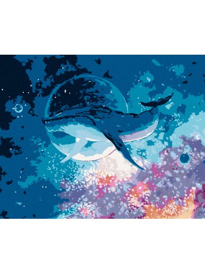 Diamantové maľovanie - VEĽRYBA POTÁPAJÚCA SA VO VESMÍRE (Rámovanie bez rámu a bez vypnutia plátna, Rozmer 40x50 cm)
