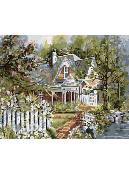 Diamantové maľovanie - VILA S KRÁSNOU ZÁHRADOU (Rámovanie bez rámu a bez vypnutia plátna, Rozmer 40x50 cm)