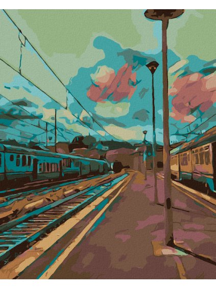 Diamantové maľovanie - VLAKOVÉ NÁSTUPIŠTE (Rámovanie bez rámu a bez vypnutia plátna, Rozmer 40x50 cm)