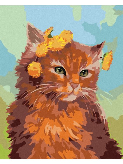 Diamantové maľovanie - RYŠAVÝ KOCÚR S PÚPAVOU (MYROSLAVA VOLOSCHUK) (Rámovanie bez rámu a bez vypnutia plátna, Rozmer 40x50 cm)