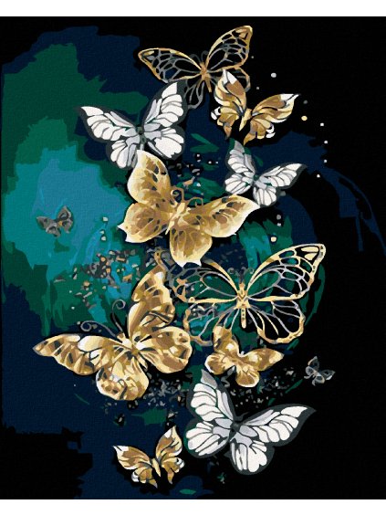 Diamantové maľovanie - ZLATOBIELE MOTÝLE (Rámovanie bez rámu a bez vypnutia plátna, Rozmer 40x50 cm)