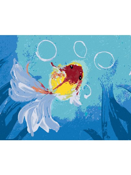 Diamantové maľovanie - ZLATÁ RYBKA V MORI (Rámovanie bez rámu a bez vypnutia plátna, Rozmer 40x50 cm)