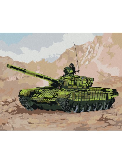 Diamantové maľovanie - TANK VO VOJNE V HORÁCH (Rámovanie bez rámu a bez vypnutia plátna, Rozmer 40x50 cm)