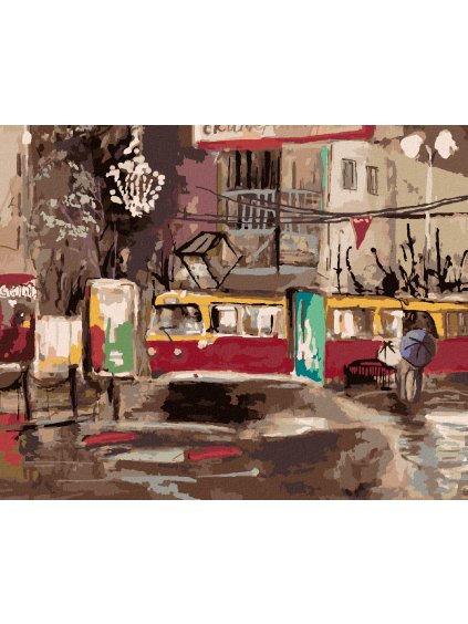 Diamantové maľovanie - ELEKTRIČKA PRECHADZAJÚCA NOČNÝM MESTOM (Rámovanie bez rámu a bez vypnutia plátna, Rozmer 40x50 cm)