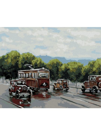 Diamantové maľovanie - ELEKTRICKA S AUTAMI (Rámovanie bez rámu a bez vypnutia plátna, Rozmer 40x50 cm)