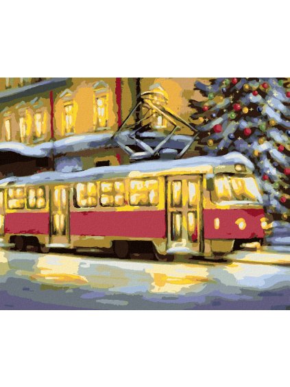 Diamantové maľovanie - ELEKTRIČKA S VIANOČNÝM STROMOM (Rámovanie bez rámu a bez vypnutia plátna, Rozmer 40x50 cm)