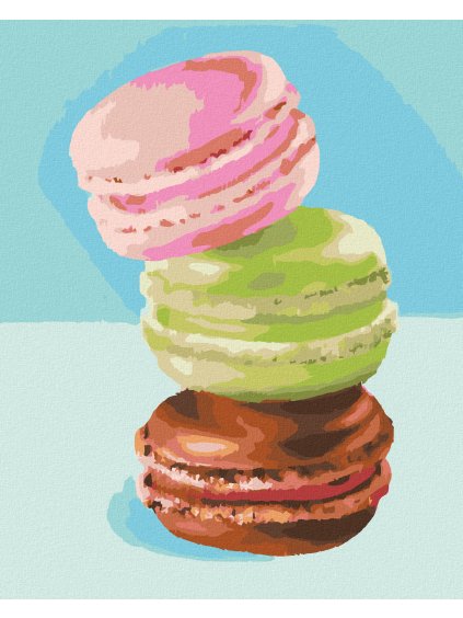 Diamantové maľovanie - TRI MAKRÓNKY (MYROSLAVA VOLOSCHUK) (Rámovanie bez rámu a bez vypnutia plátna, Rozmer 40x50 cm)